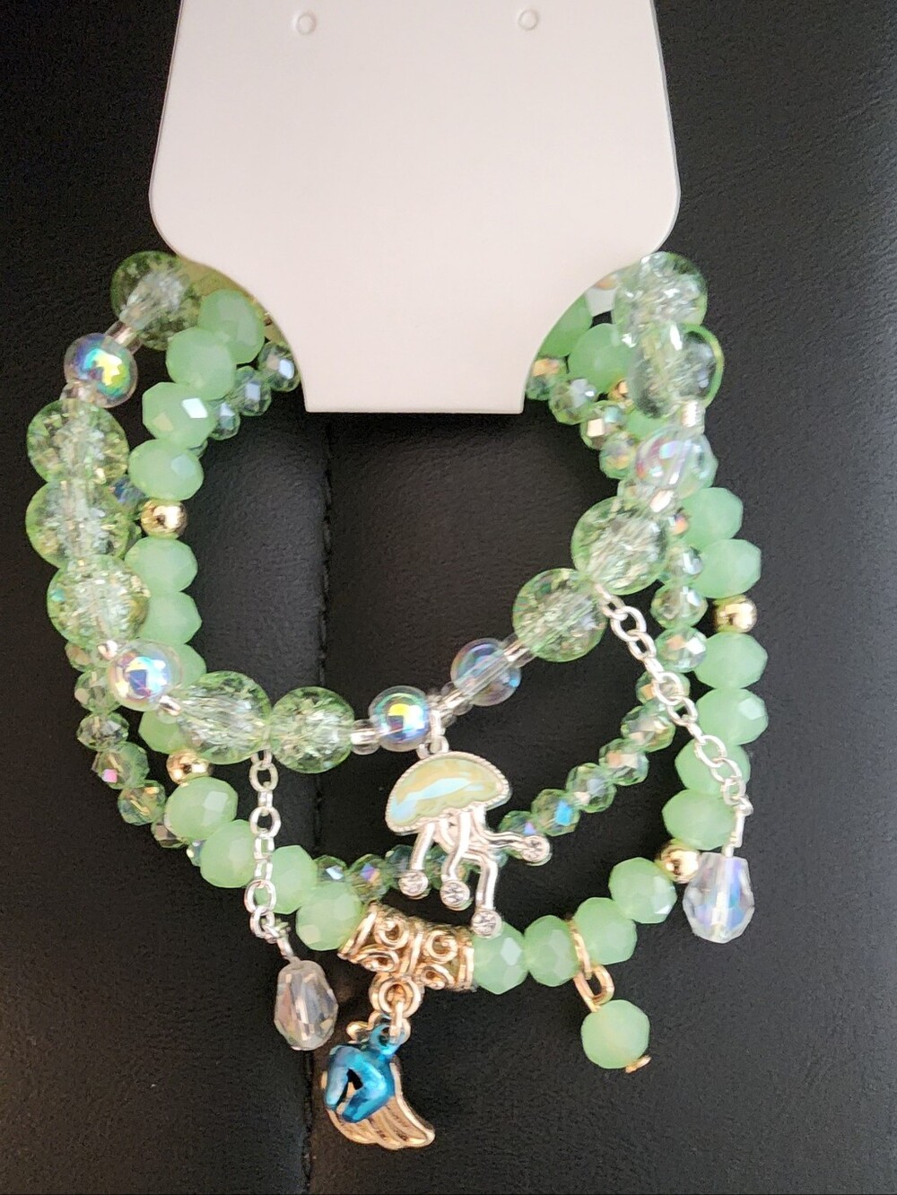 Mint Green Beaded Jellyfish Charm Bracelet Set